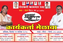 पोर्ला येथे शनिवारी शेकापचा कार्यकर्ता मेळावा