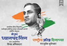 जागतिक क्रीडा विश्वातील सर्वोत्कृष्ट हॉकीपटू म्हणून ओळखले जाणारे हॉकीचे जादूगार मेजर ध्यानचंद सिंग यांना जयंतीनिमित्त विनम्र अभिवादन